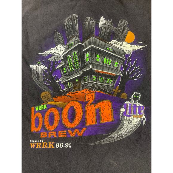 Vintage Oneita Power T Shirt XL Black Beer Lite Halloween Ghost Graphic USA Made - Picture 4 of 10